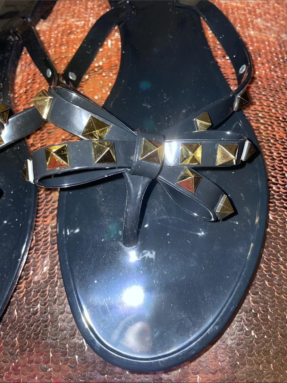 Black Studded Bow Flip Flop
